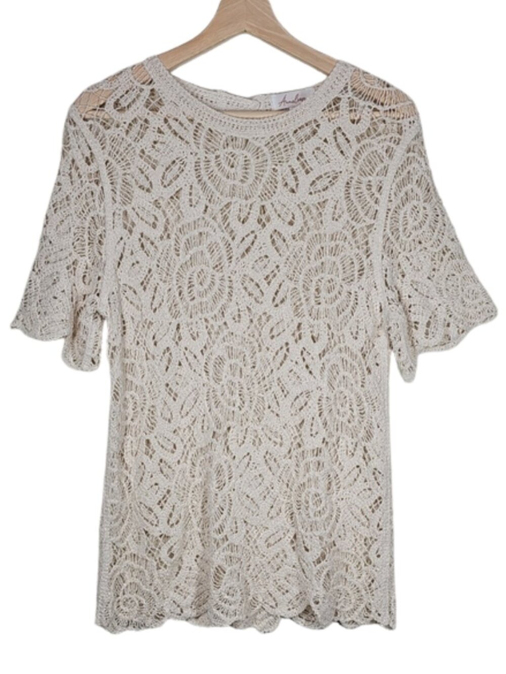 Anneliese Ivory Crochet Lace Top Sz M Boho Flutter Sleeve Cottagecore Romantic